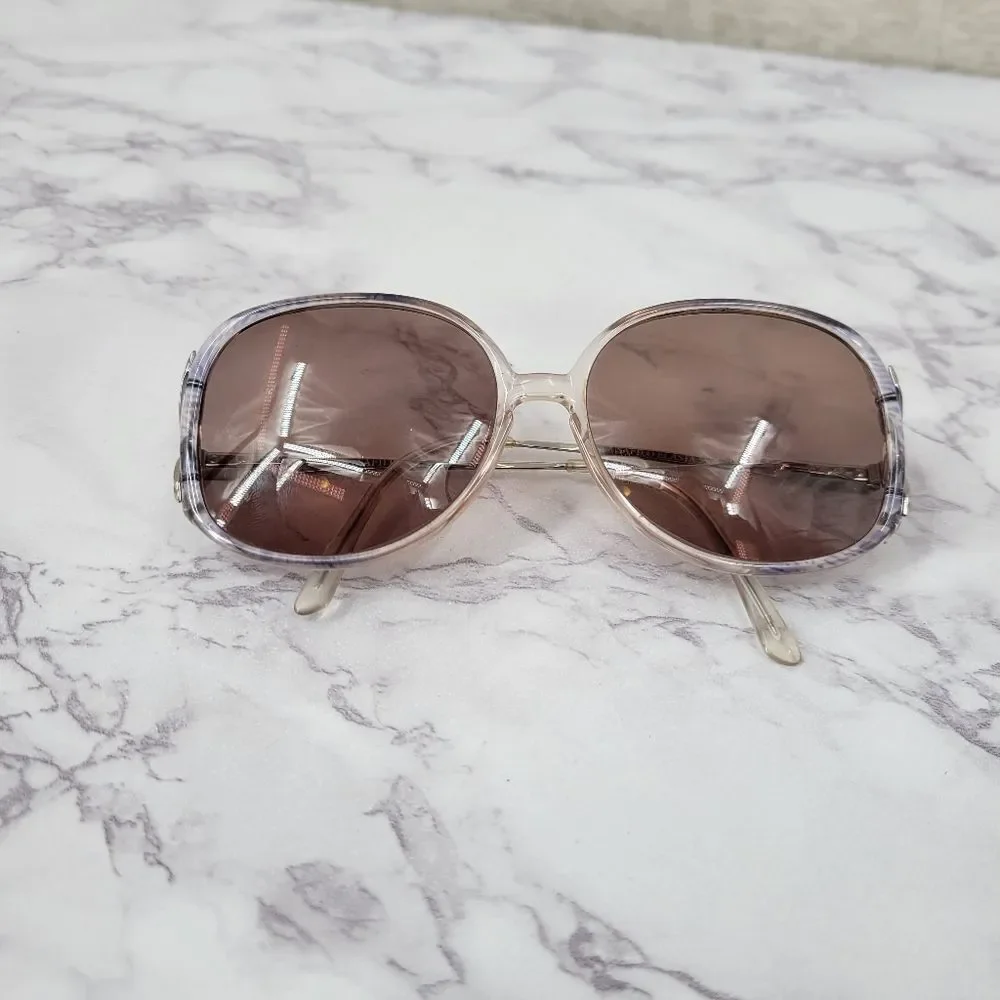 Elasta Italian Vintage Clear and Blue Streak Frames Eyeglasses Glasses